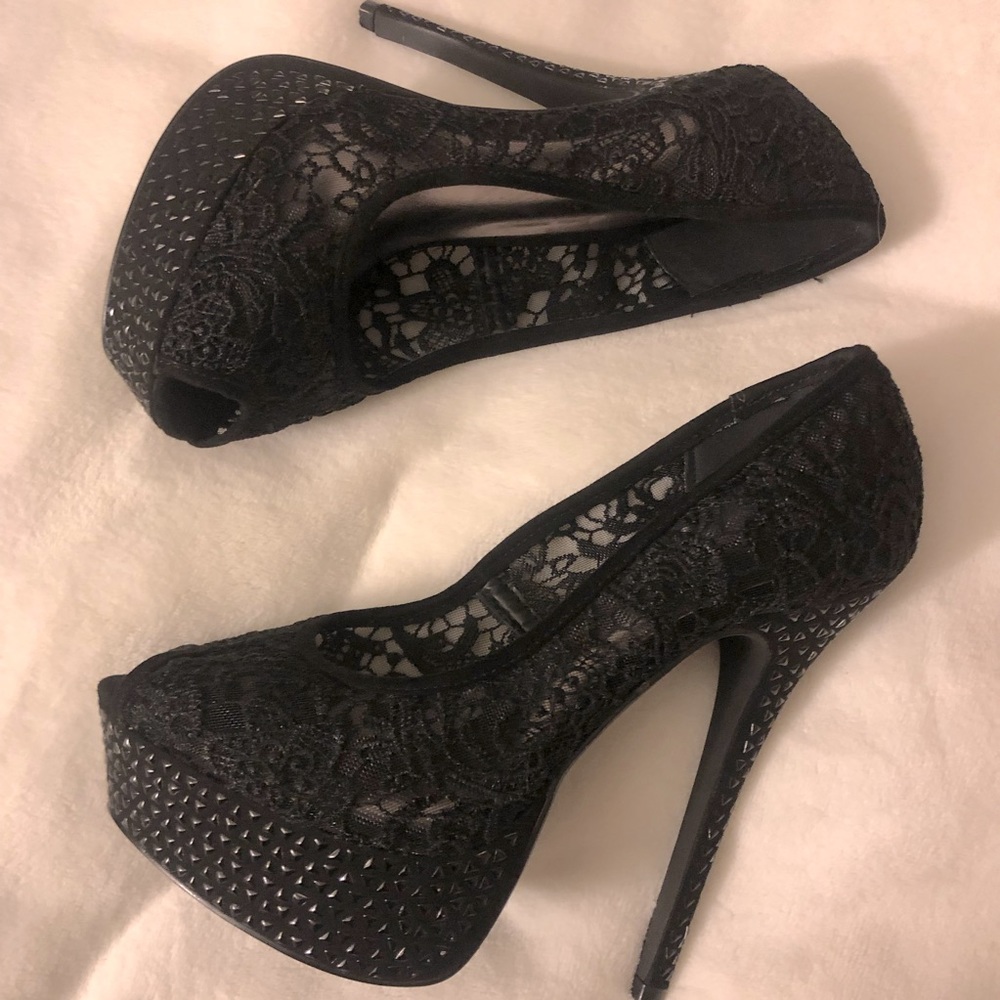 Black lace heels